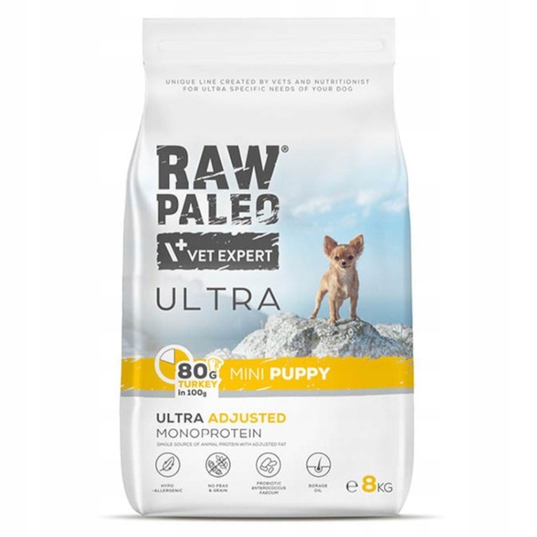 Levně Raw Paleo Ultra Turkey Mini Puppy 8kg Suché Krmivo s krůtím masem pro štěňata
