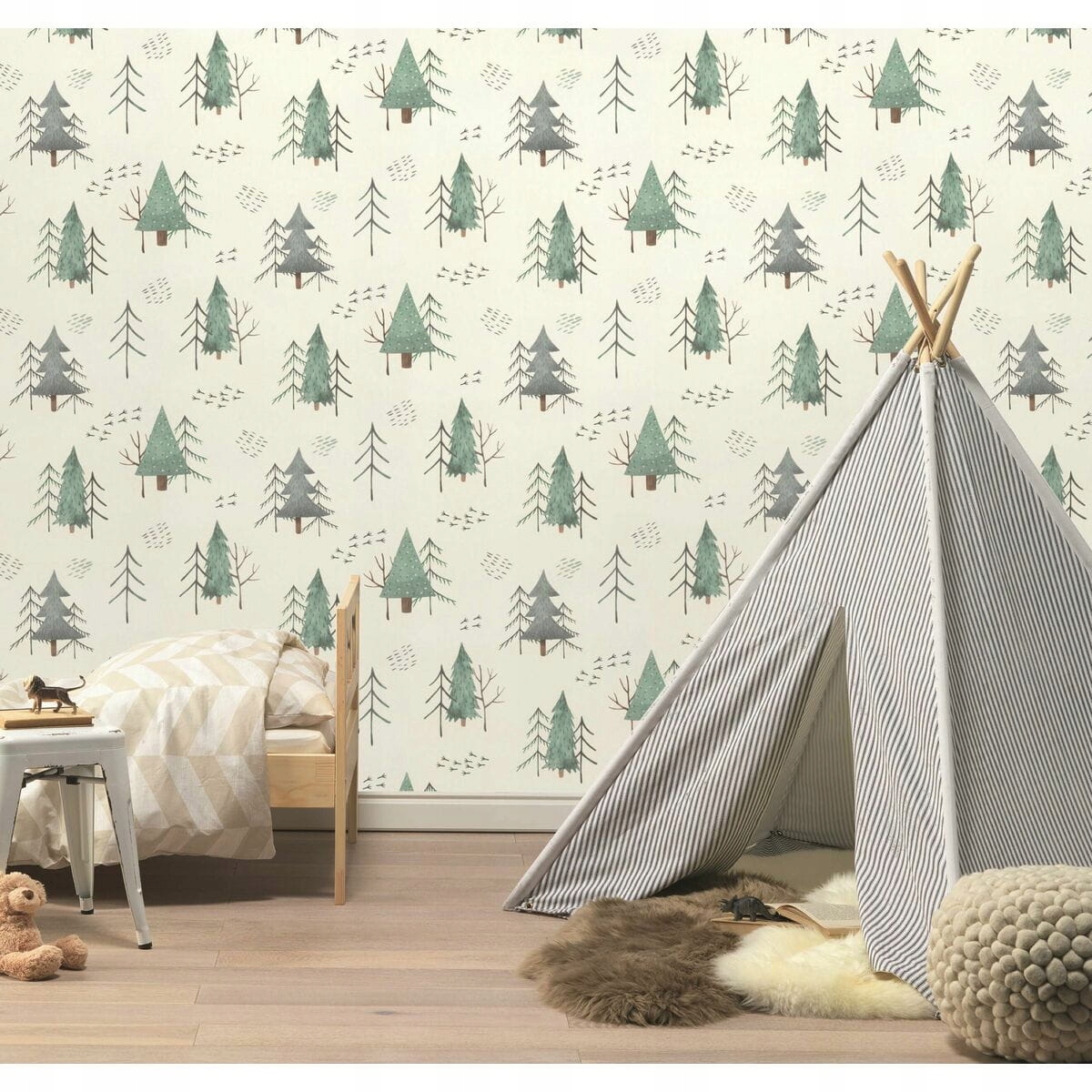 Tapeta dziecięca DRZEWKA LAS SCANDI BOHO flizelina Rodzaj flizelinowa