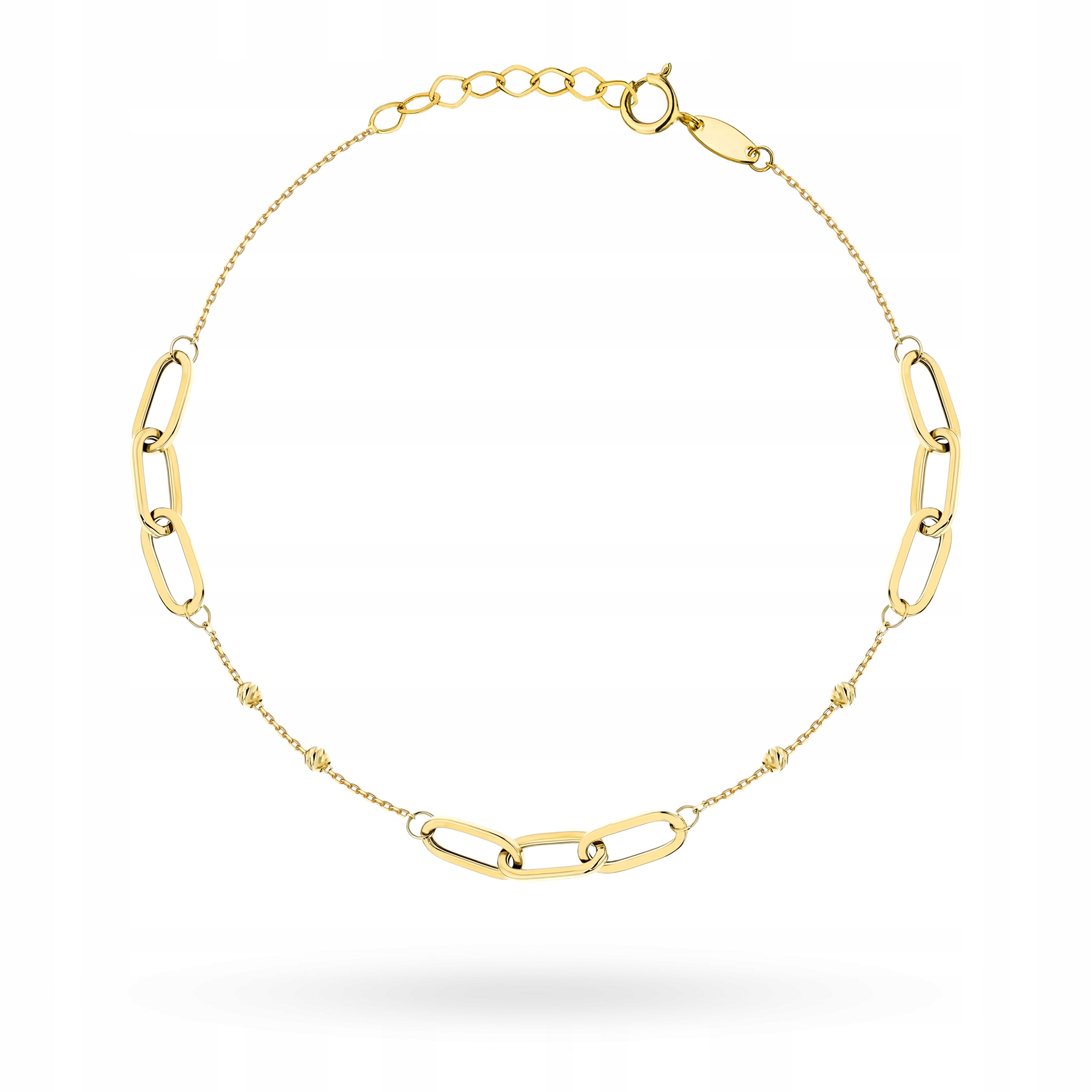 Zlatý Náramek Dámský pr. 585 Široké články a diamantové kuličky 14k