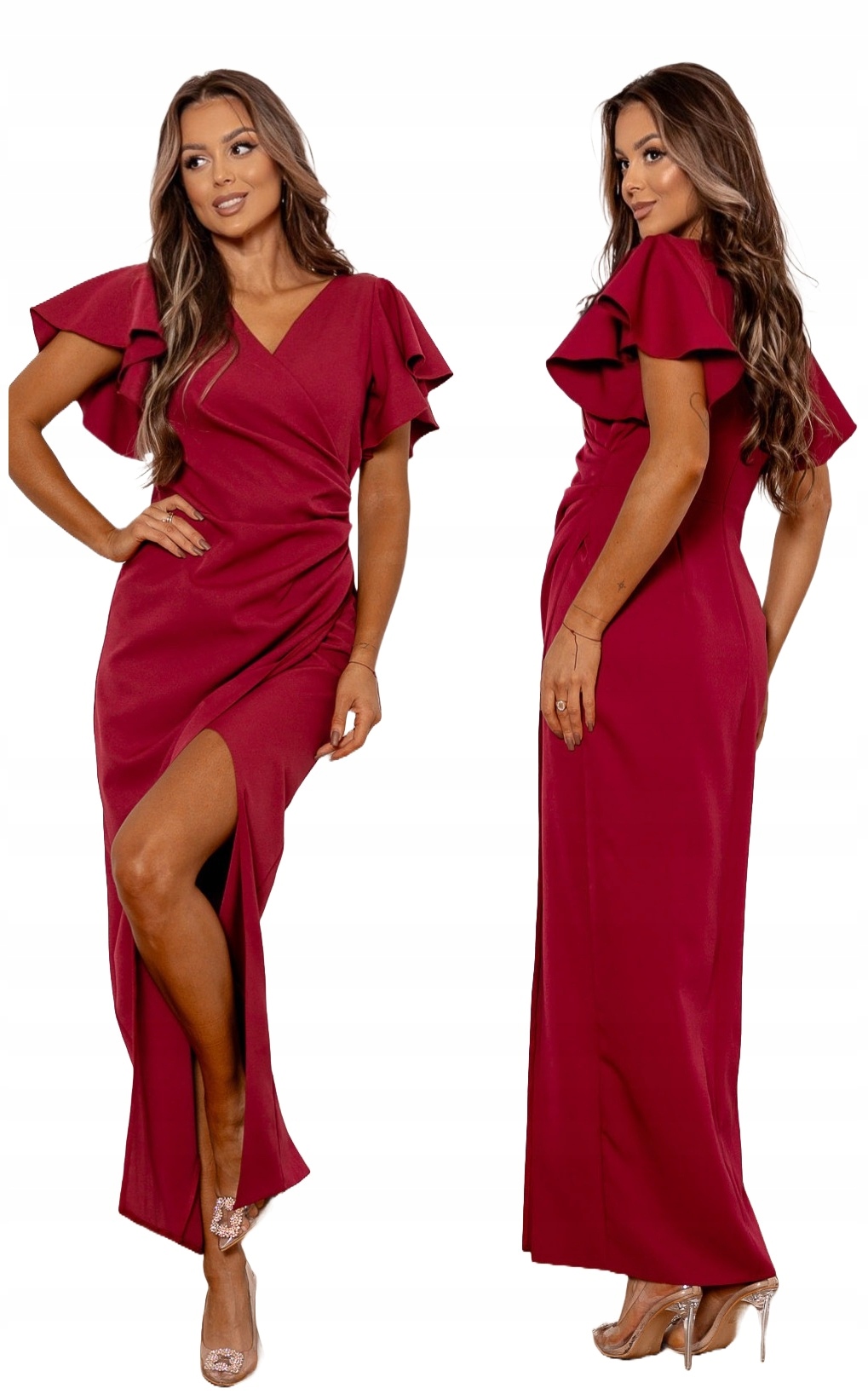 Lena Bordó Dlouhá zeštíhlující Šaty s řasením XL