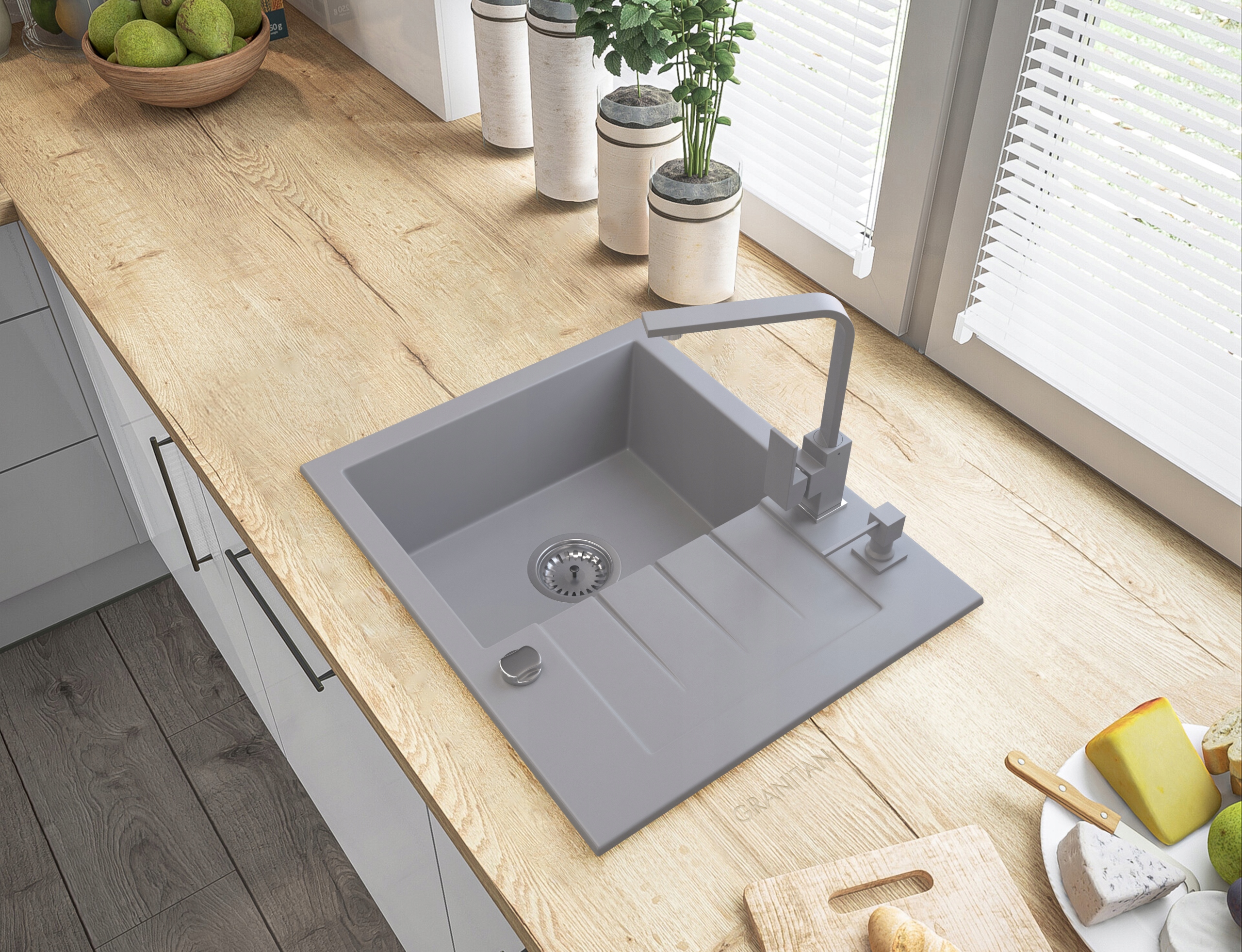 DOZOWNIK SZARY PŁYNU MYDŁA DO ZLEW KWADRATOWY Linia DOZOWNIK