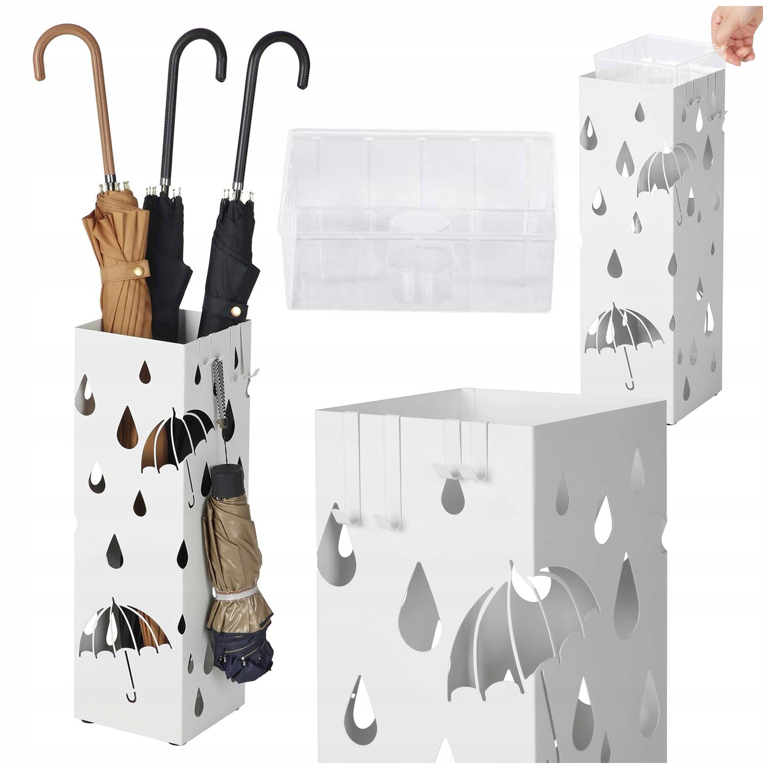 Deštník Stojan na deštníky bílý s odkapávačem pro předsíňový dům