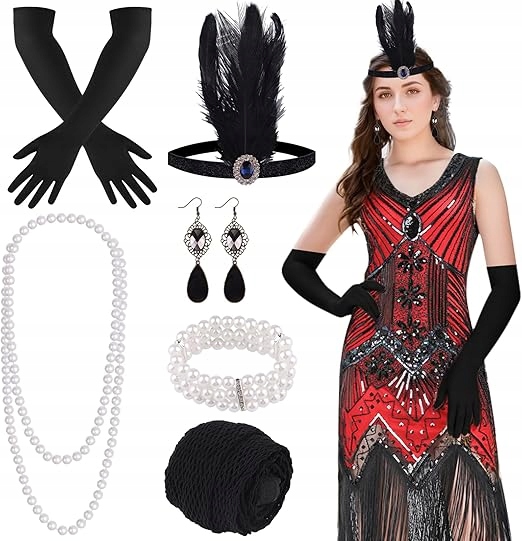 Fepito Retro Lata 20. Šaty doplňky Vintage M Flapper