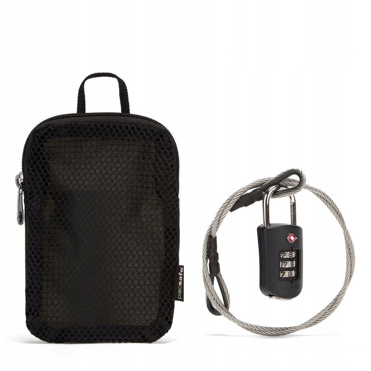 Šifrovací zámek s ocelovým lankem v pouzdro Pacsafe