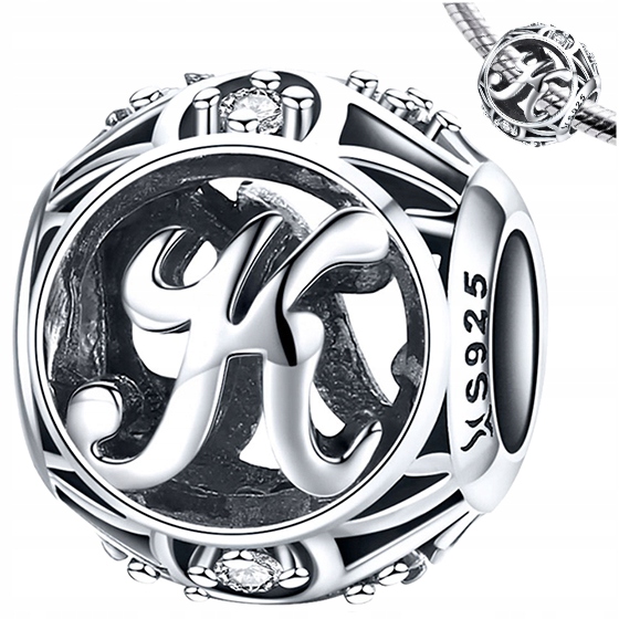 

Charms Literka K srebro 925 koralik zawieszka S925