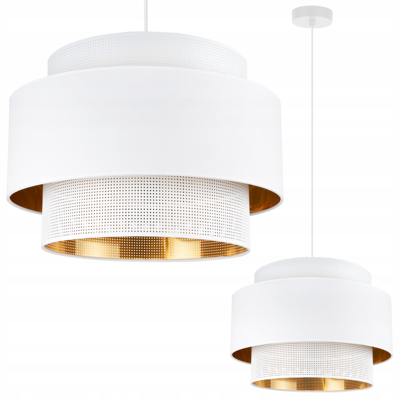 Závěsná Stropní Lampa S Velkým Stínidlem, Bílo-zlatá Síťovaná