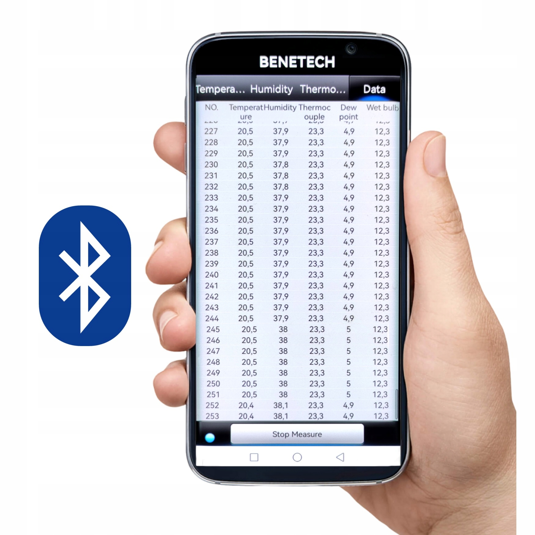 TERMOHIGROMETR WILGOTNOŚCIOMIERZ MIERNIK WILGOTNOŚCI TEMPERATURY BLUETOOTH Stan opakowania oryginalne