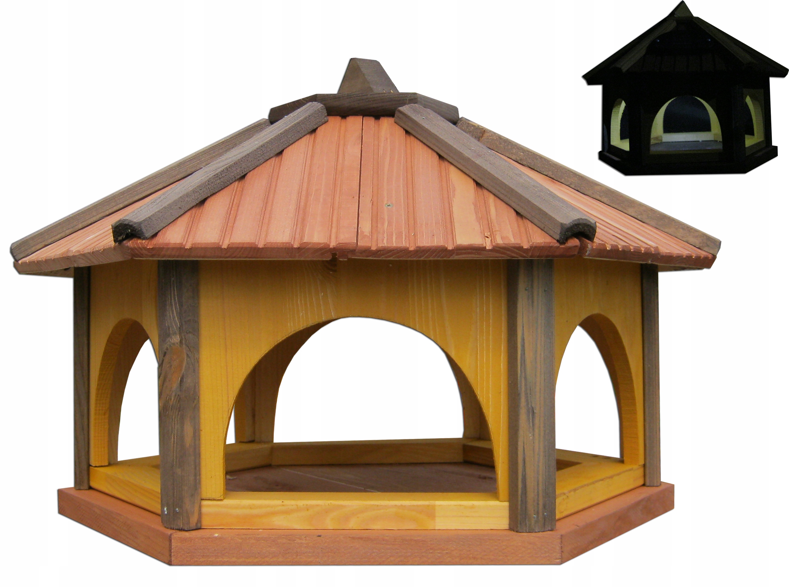 Velké krmítko pro ptáky ze dřeva do zahrady K60_S XXL, barva tik solární Led Pl