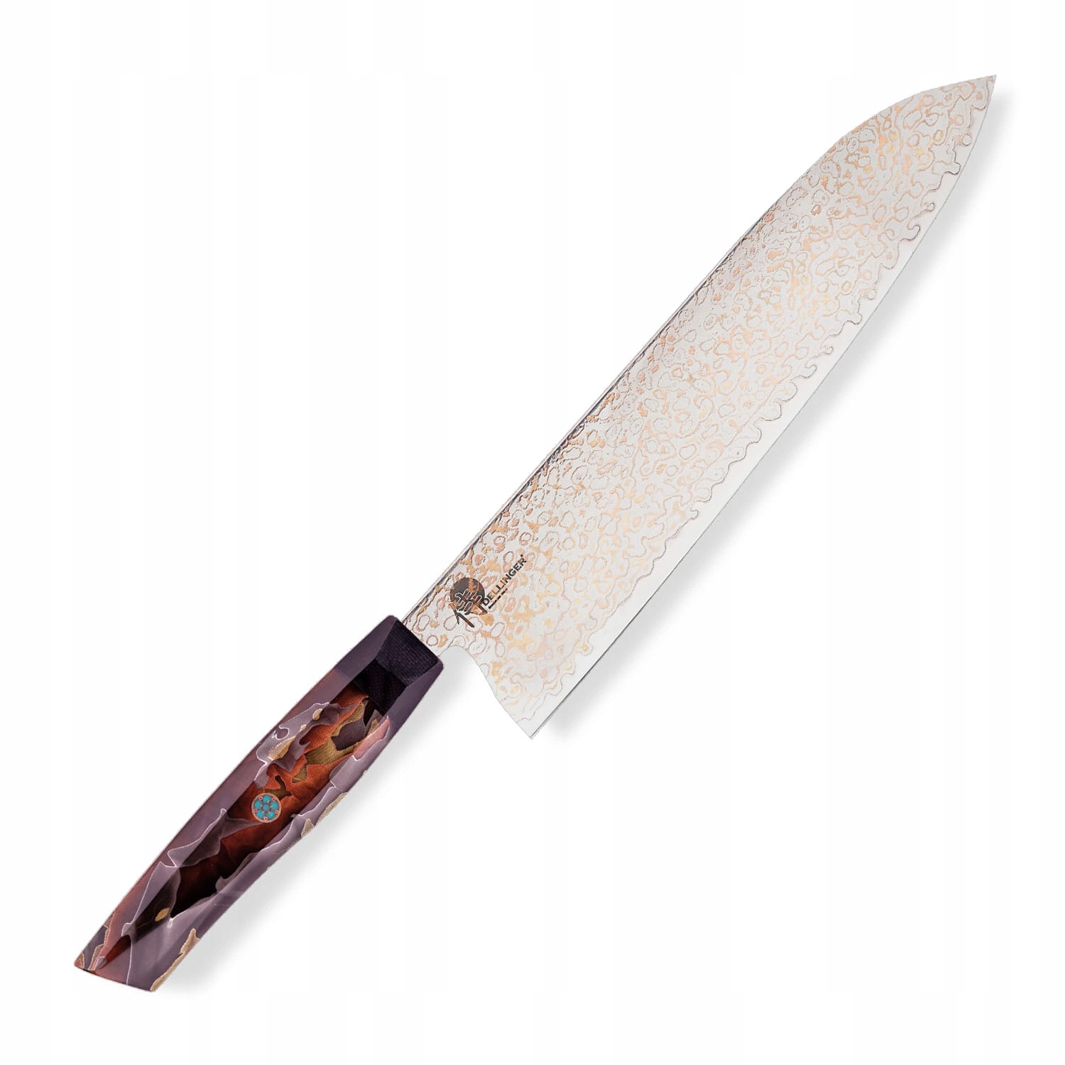 Kuchynský nôž Chef/Gyuto 210 mm Dellinger Resin Mash Gold Damascus