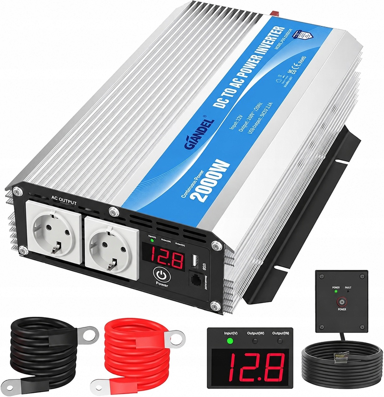 Giandel Menič napätia 2000 W 12 V – 240 V s 2 Ac zásuvkami