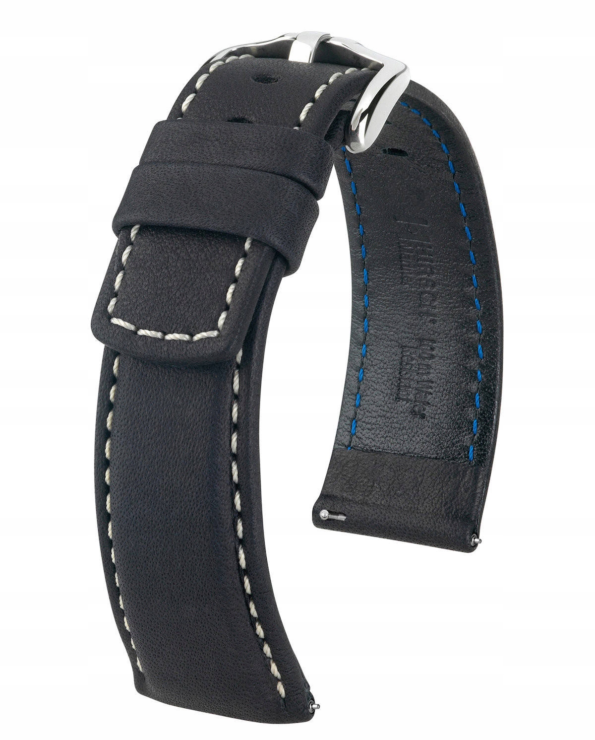 Černý Kožený Sportovní Voděodolný Řemínek Na Hodinky Hirsch Mariner 20 mm