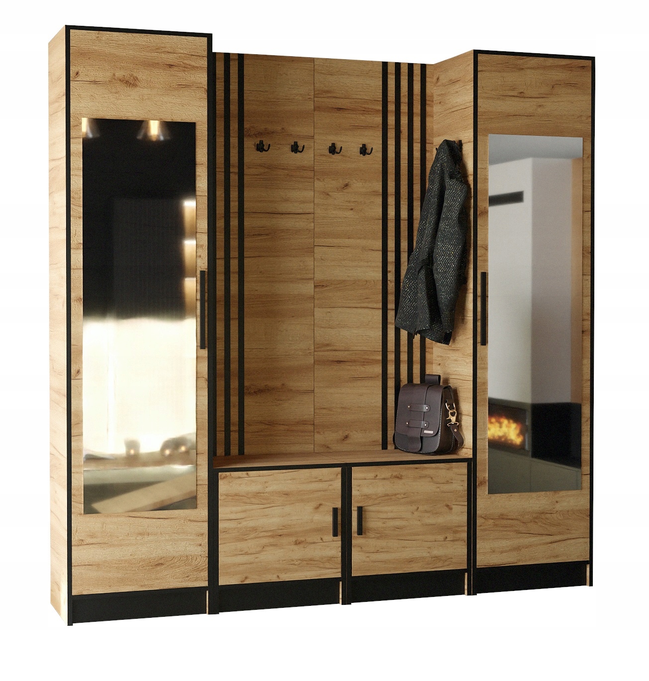 Šatní skříň Dior Plus 18 s lamelovým sedákem zrcadlo