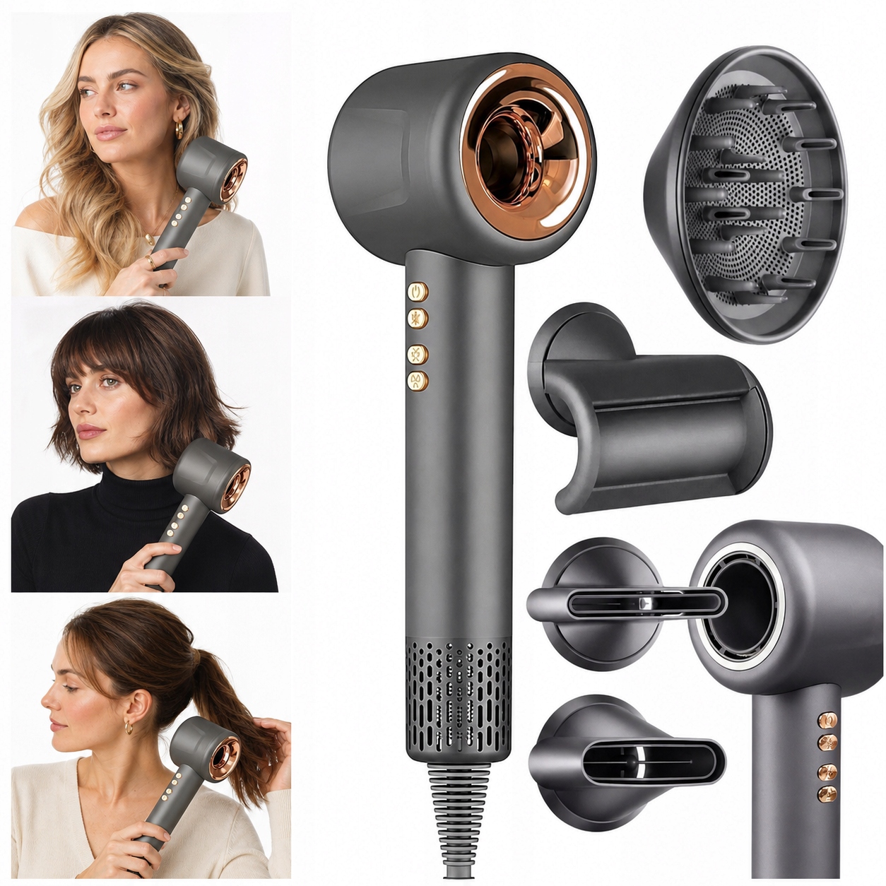 Profesionální Vysoušeč Vlasů S Ionizací 1600W 4 Nástavce Hair Dryer