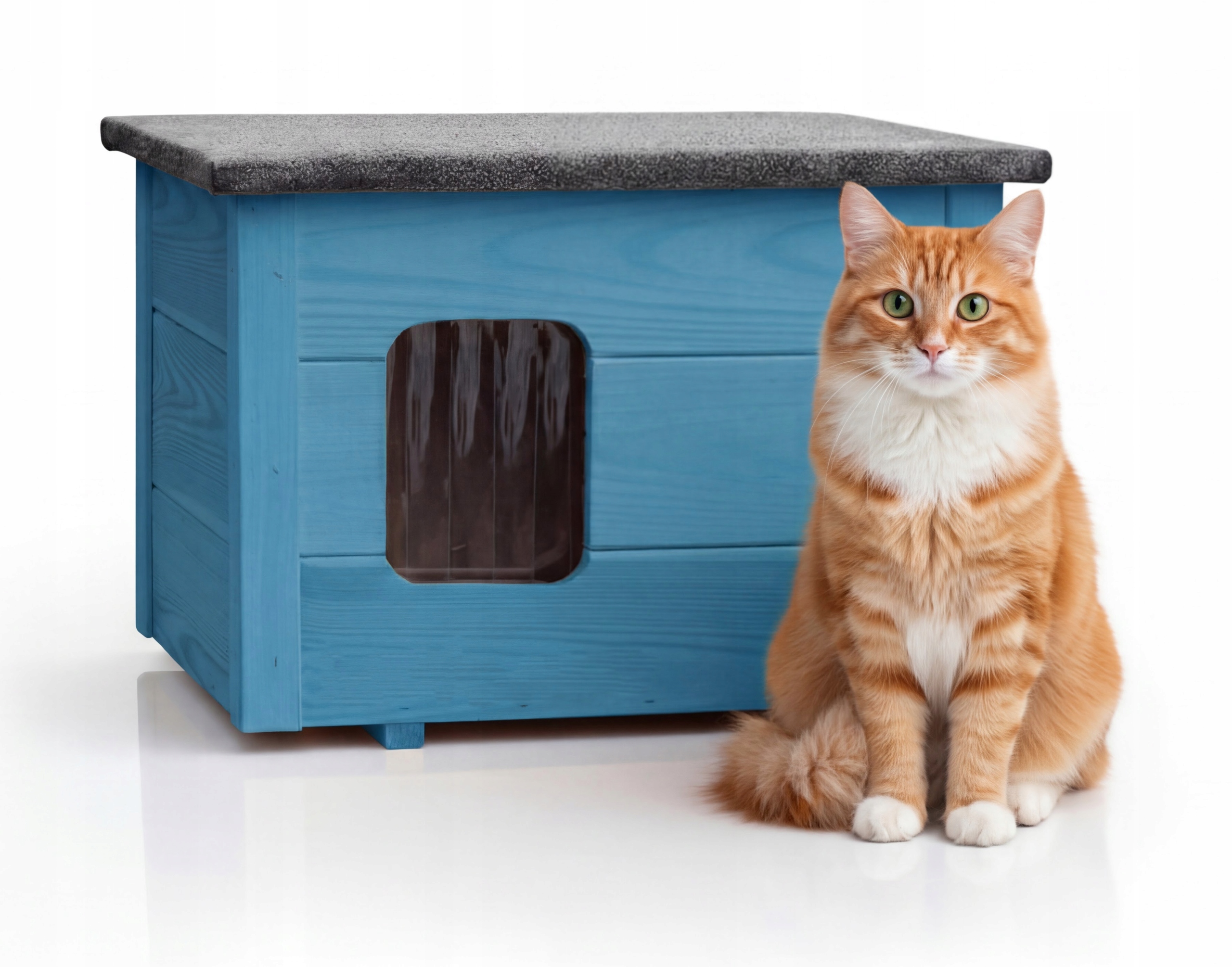 Levně Bouda pro pro kočky psa celá Zateplená, složená, připravená k nastěhování Modrá