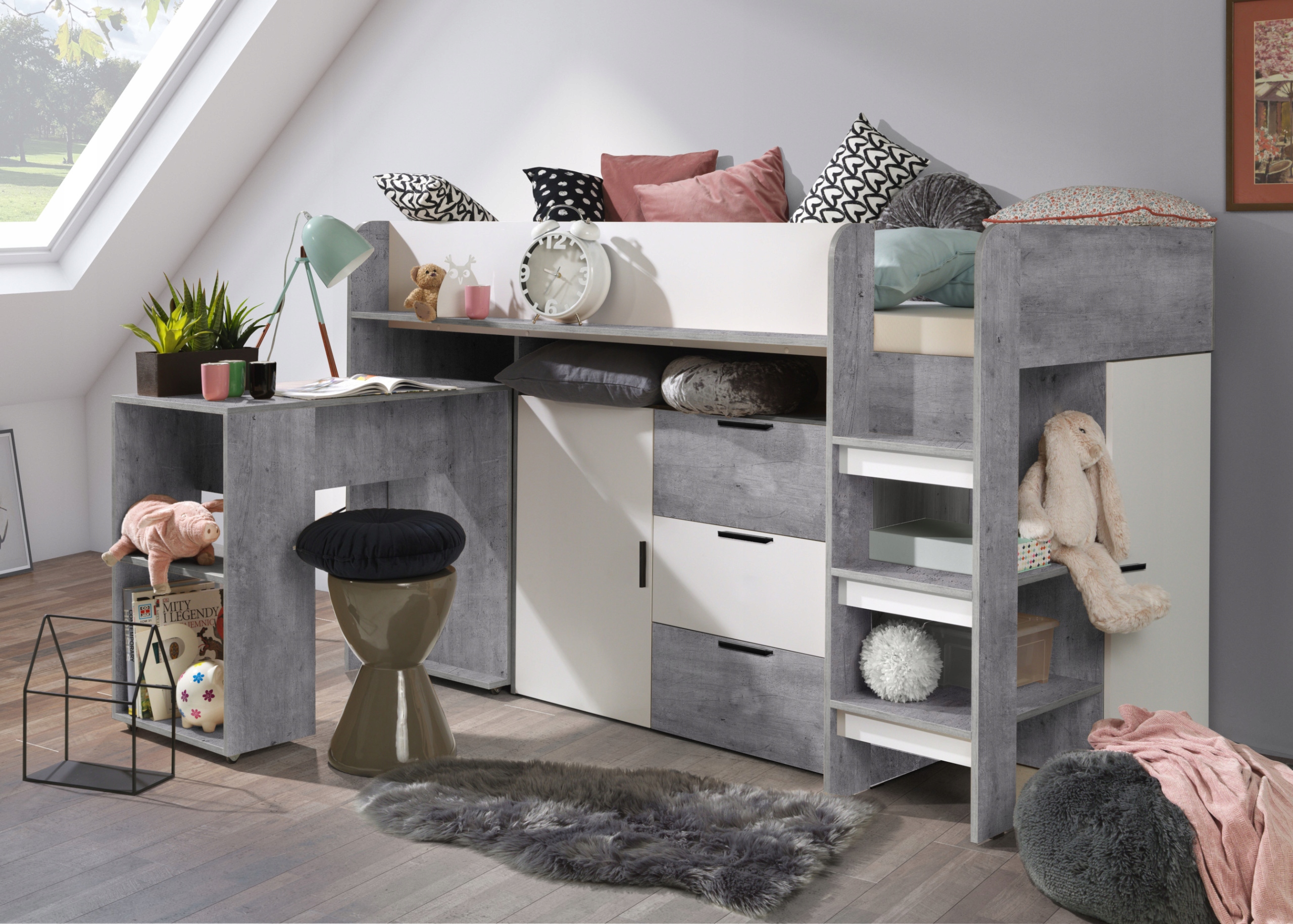 

Łóżko piętrowe antresola Konkret 1 z biurkiem