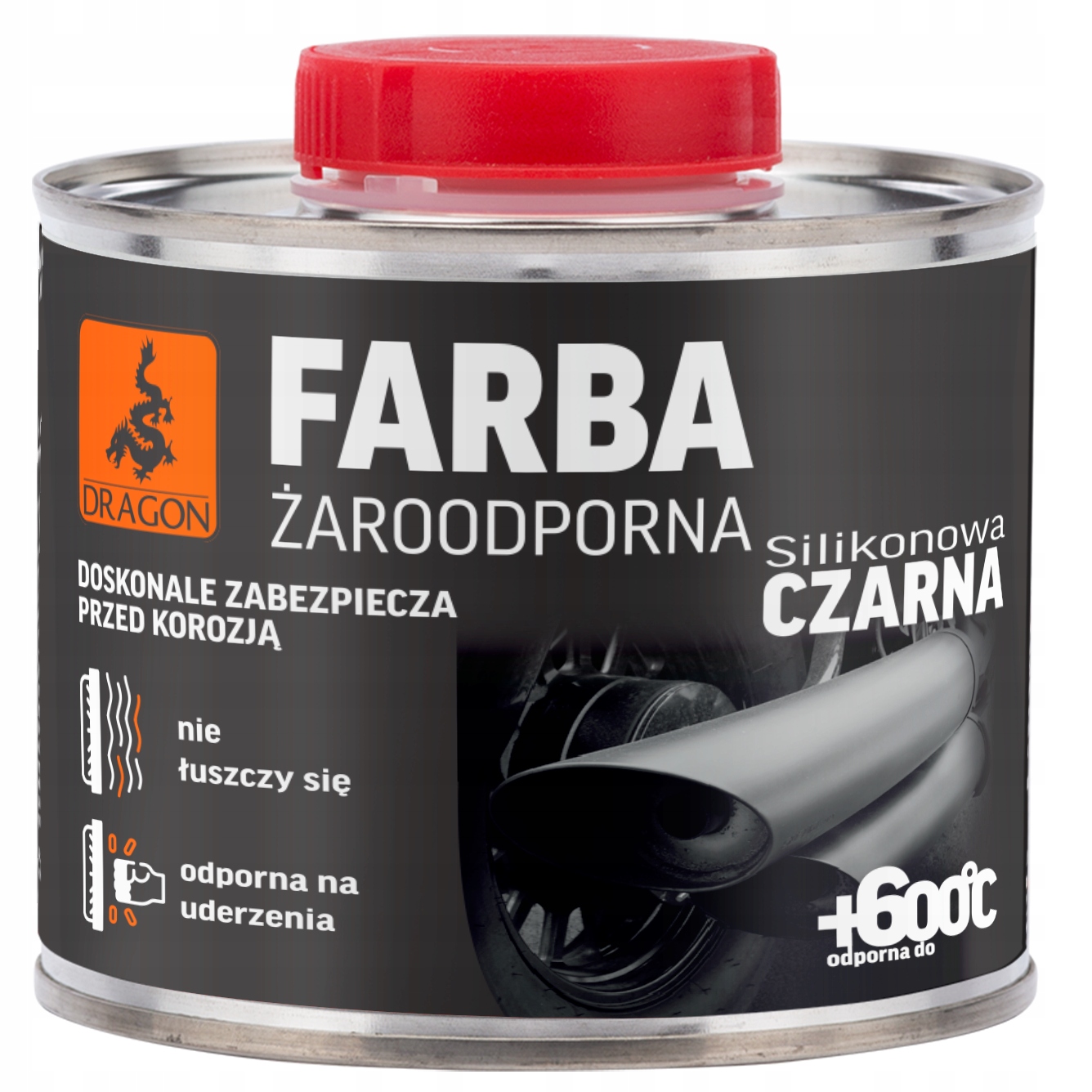 Farba Żaroodporna 500ml CZARNA Do Kominków Grilli Rur Wydechowych do +600°C
