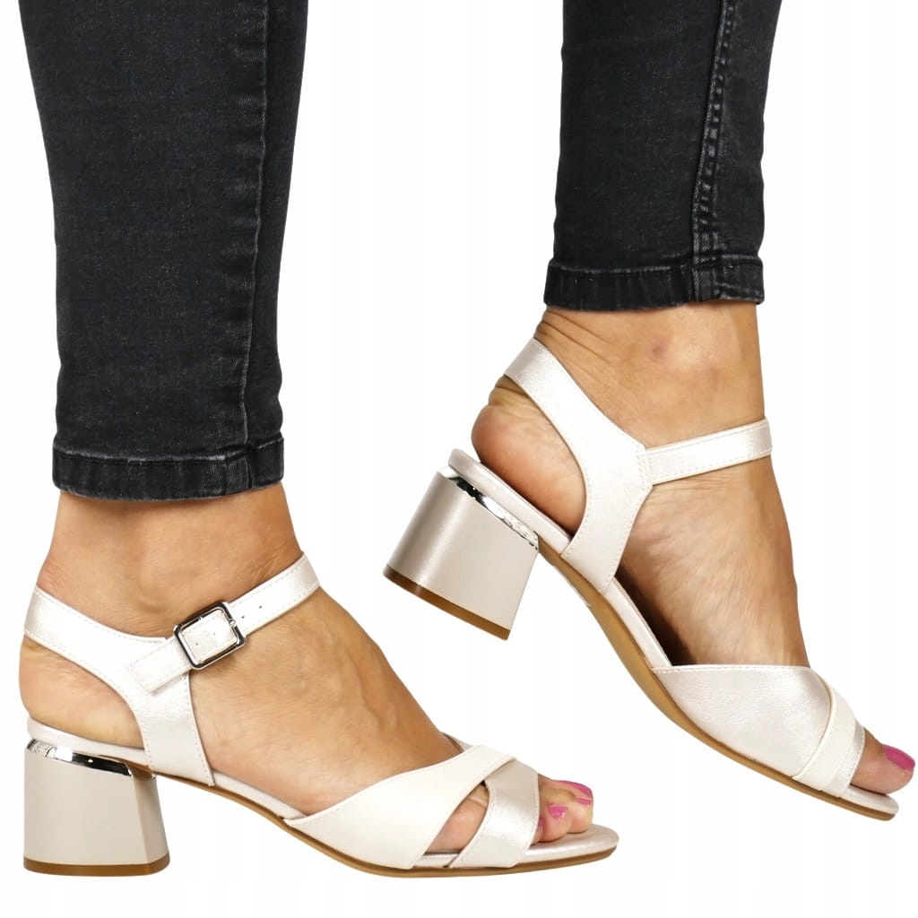 Dámské Sandály Na Podpatku, Elegantní, Pohodlné, Šedé, Béžové, Zlaté, Lesklé