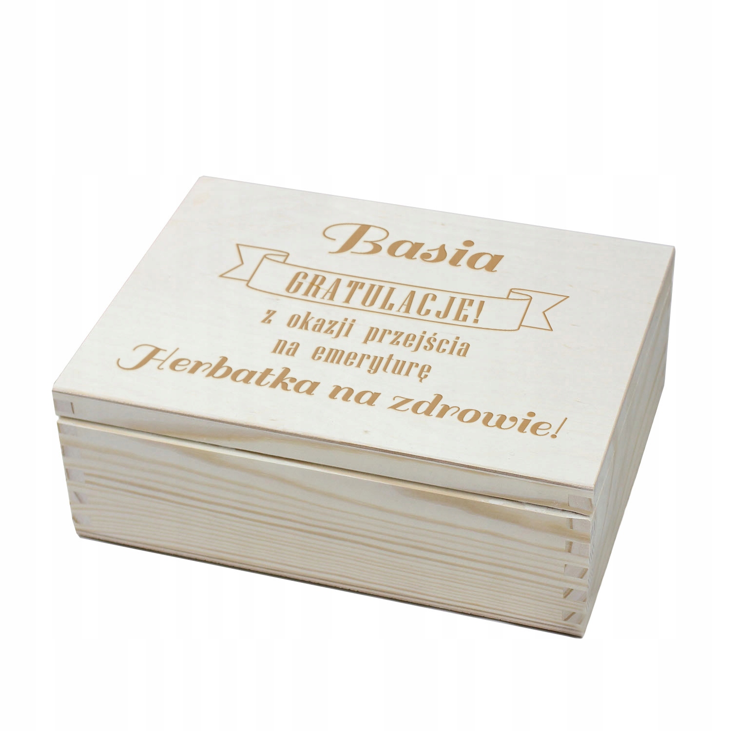 

Pudełko na herbatę z grawerem na emeryturę