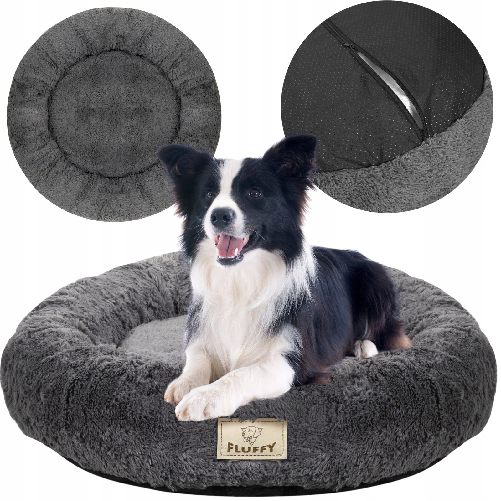 Levně Pelíšek shaggy 100 cm tmavě šedý, snímatelný potah, protiskluzový