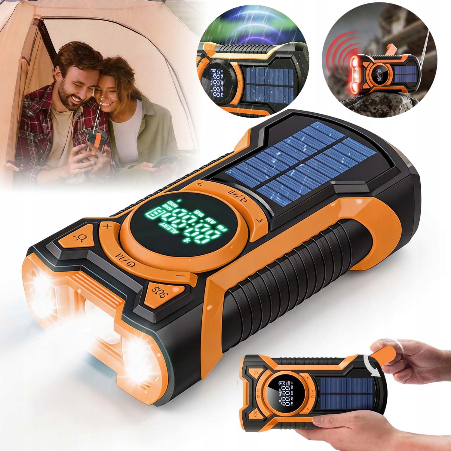 Přenosné Rádio Solární Powerbanka 5000MAH Bluetooth Stavební IPX5 S LCD