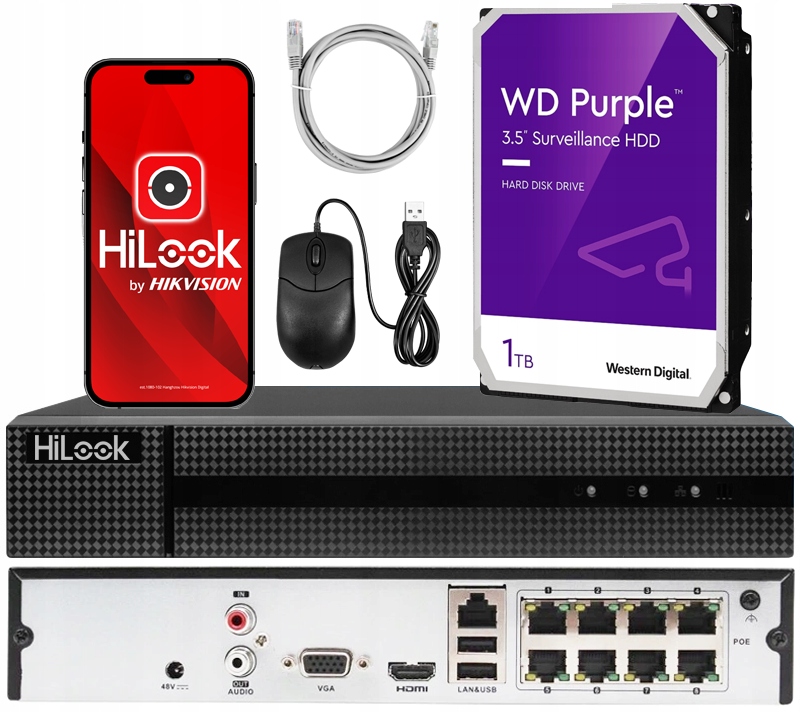 PoE rekordér 8 kanálov pre 8MP HiLook By Hikvision disk 1TB