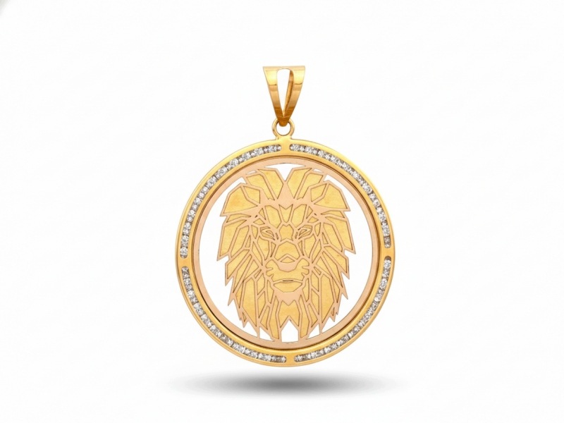 Zlatý přívěsek 585 velký Hlava lva Zodiak se zirkony pro ni 6.27 g