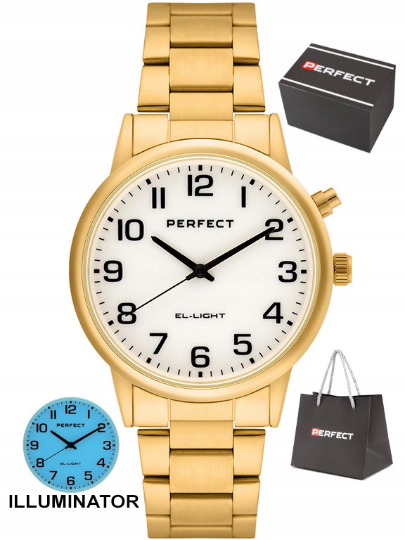 Pánské Čitelné Zlaté Podsvícené Hodinky Perfect Pe EL001M-04 41 mm