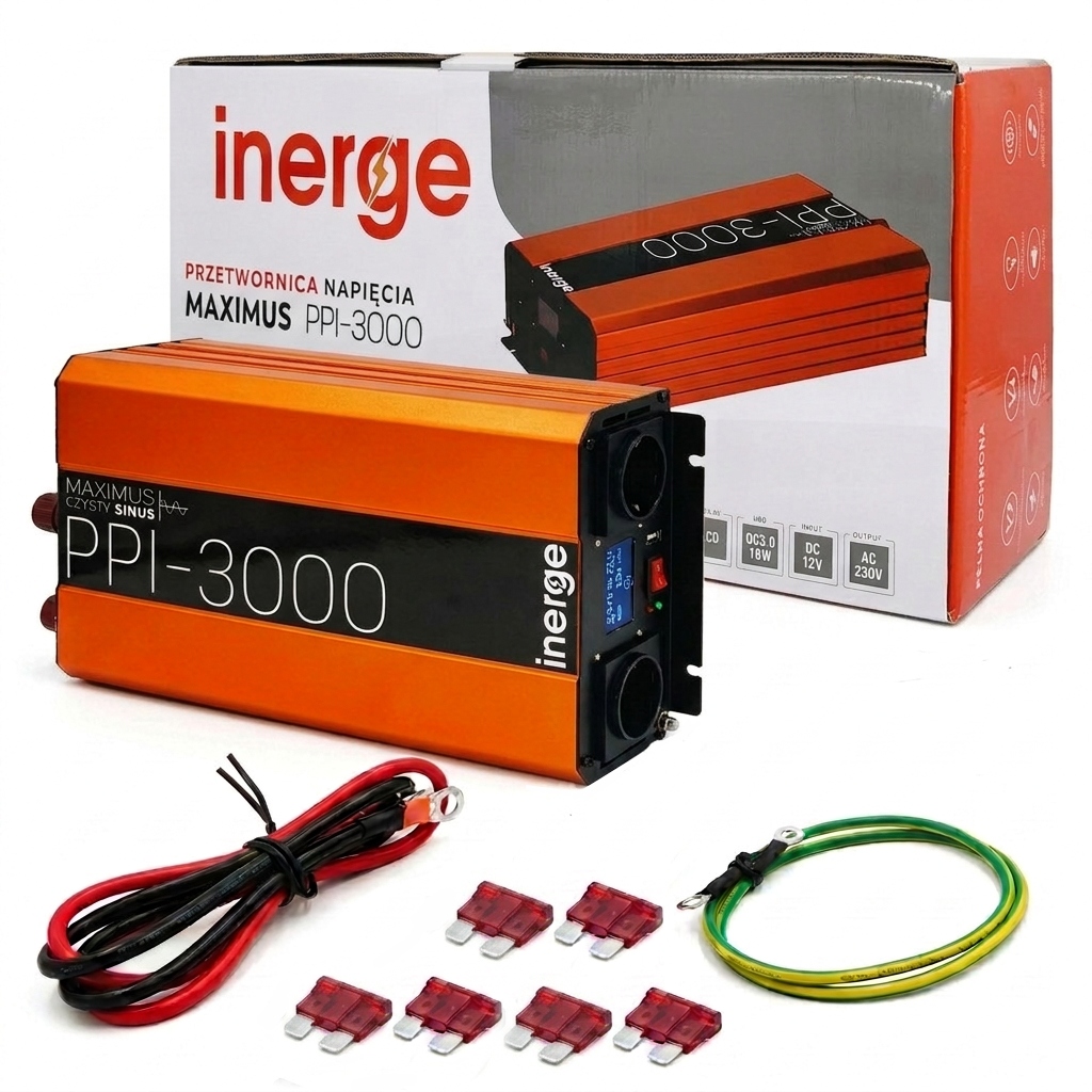Przetwornica Napięcia Maximus 12V 230V 3000VA 1500W Czysty Sinus Usb Qc LCD
