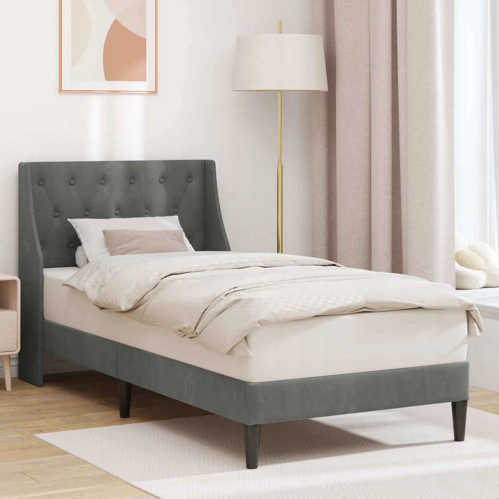 vidaXL Rám postele s čelo Tmavě šedá 90 x 200 cm samet