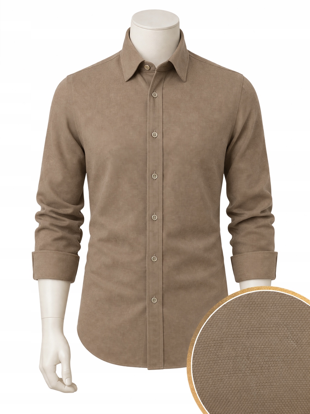 Pánská košile Viadi Polo Hnědá Khaki Regular XXL dlouhý rukáv Oxford