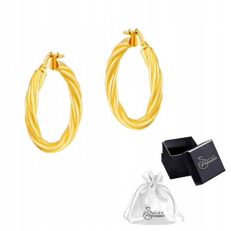 Náušnice Zlaté stříbro ryzost 925 Elegantní kroucená nafukovací kola Ø 2,1 cm