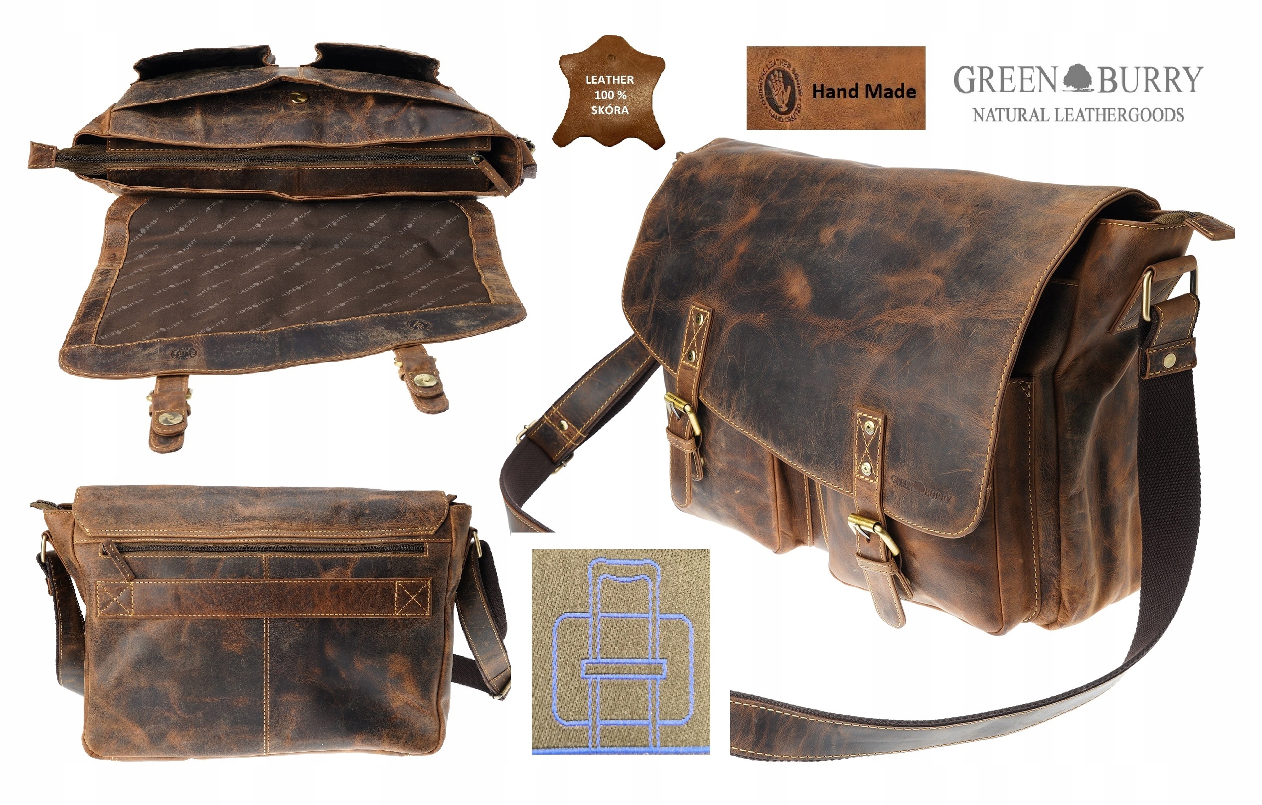 Torba Na Ramię Teczka Na Laptopa Vintage Skóra Greenburry 1541-25