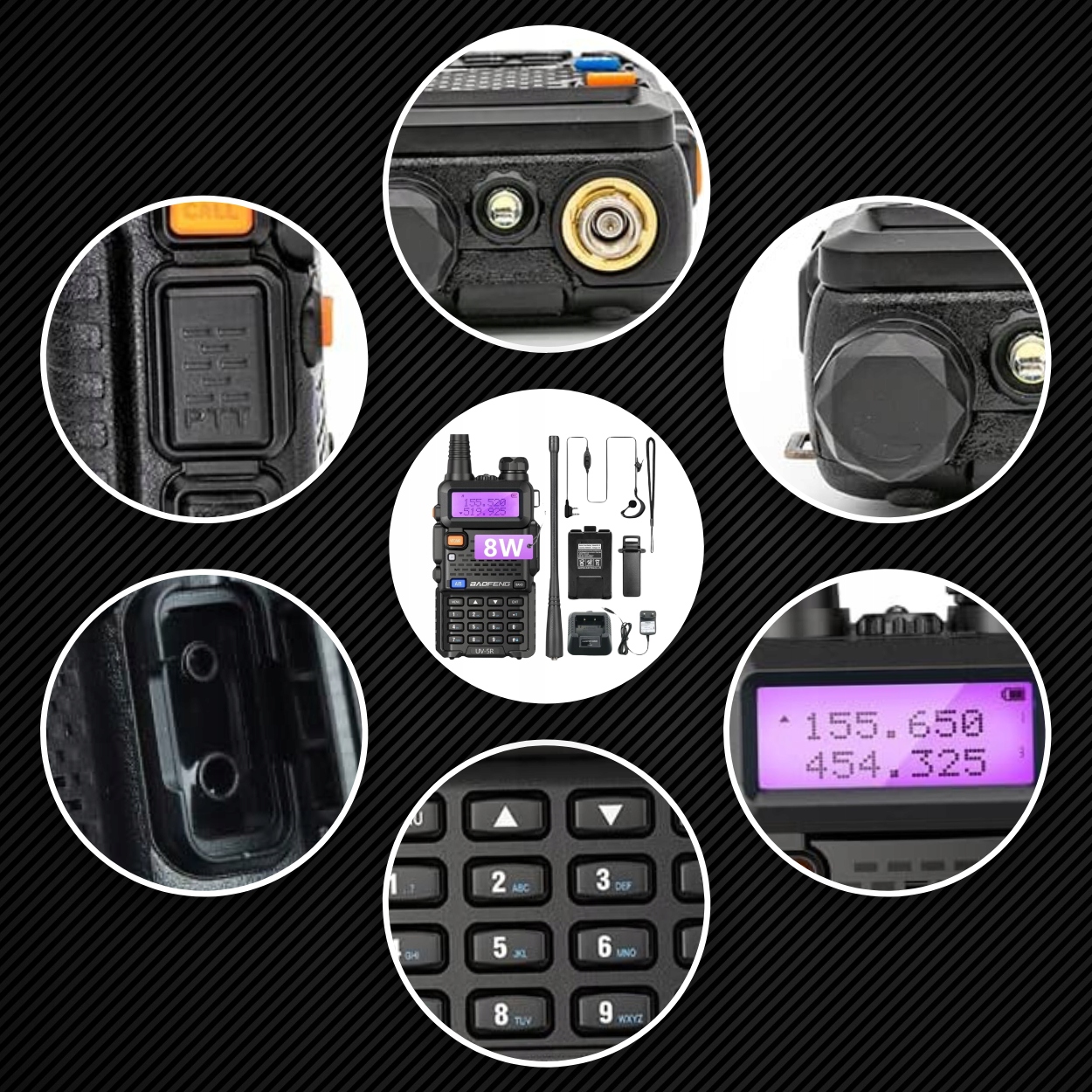 KRÓTKOFALÓWKA BAOFENG UV-5R 8W PMR FM WALKIE TALKIE RADIOTELEFON +SŁUCHAWKA Maksymalny zasięg 5 km