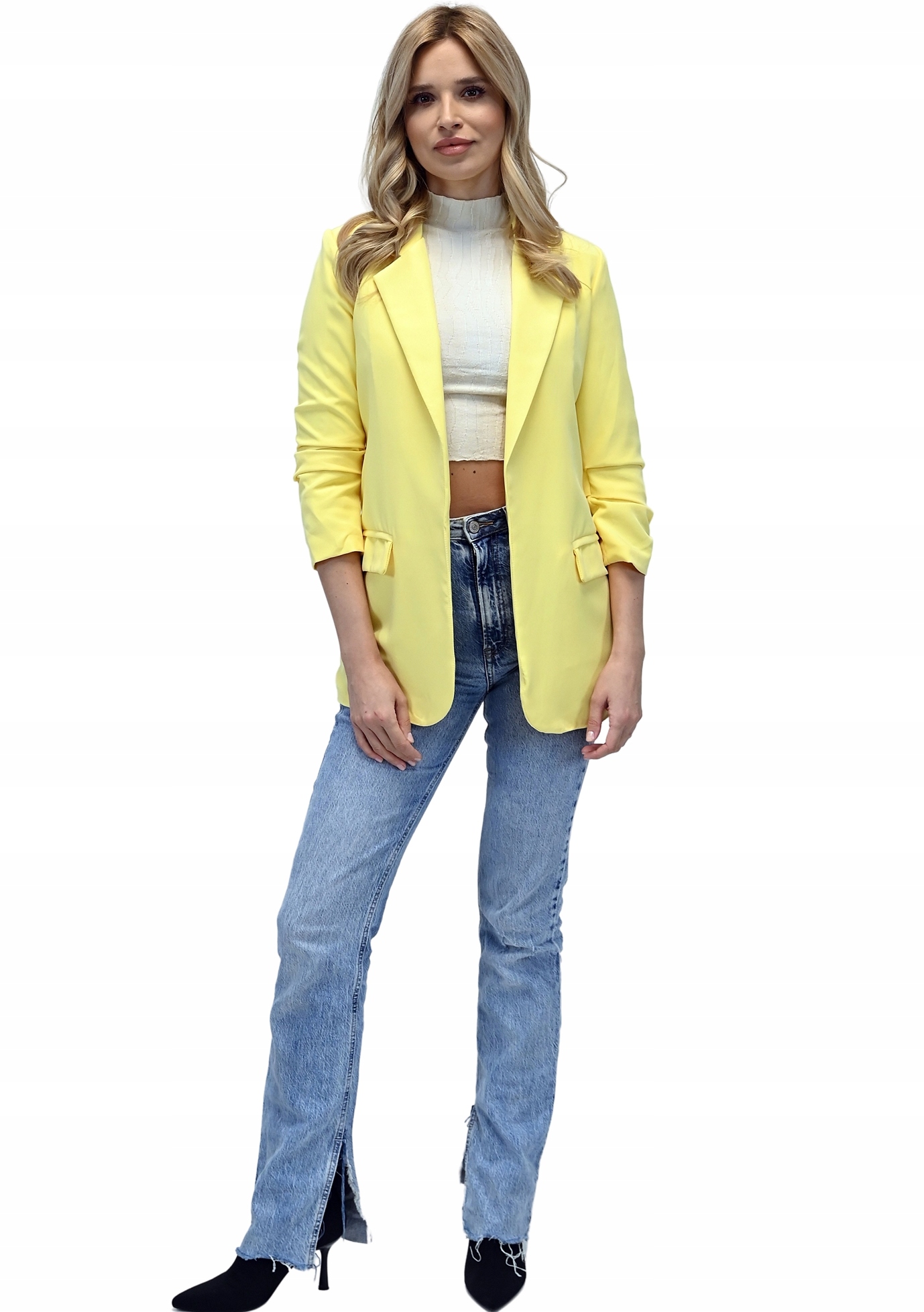 Damska marynarka Żakiet elegancka luźna Żółty L/40 Kolor żółty