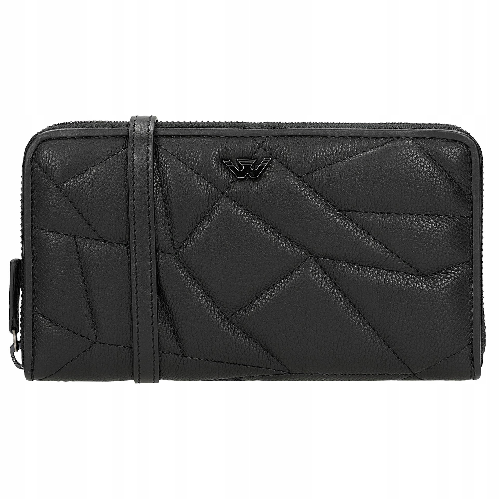 Dámská kožená peněženka prošívaná S Popruhem Pravá Kůže černá Wojas