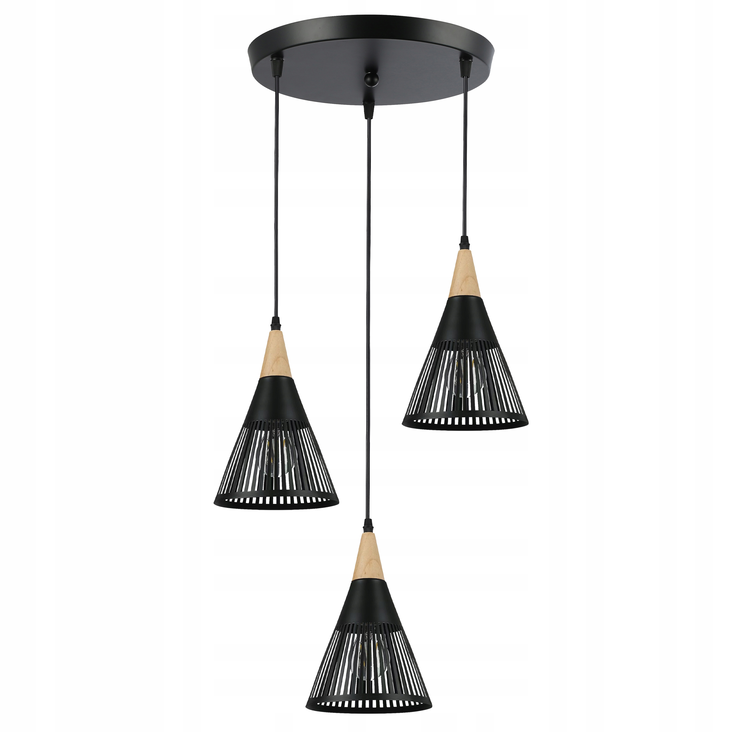 Lampa Wisząca Sufitowa 3x E27 Żyrandol Loft Nowoczesna Stożek drewno