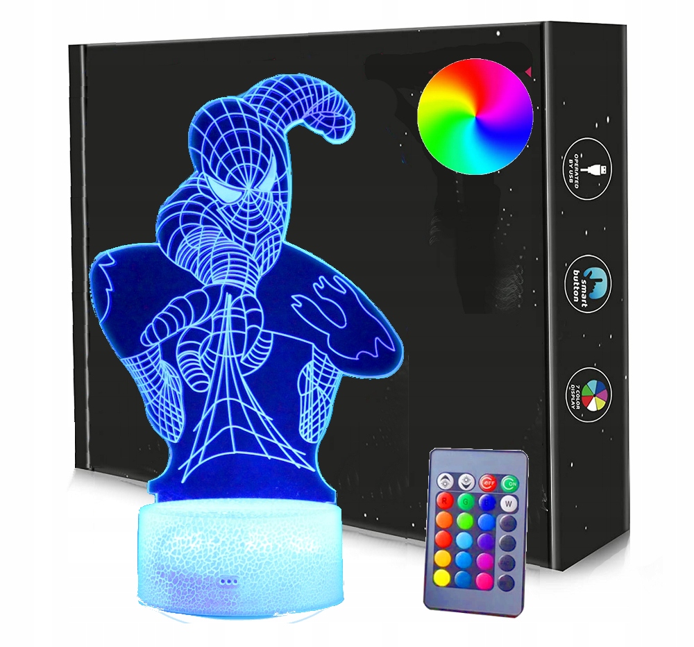 

Lampka nocna 3D Led Spider-man kabel Usb Pilot