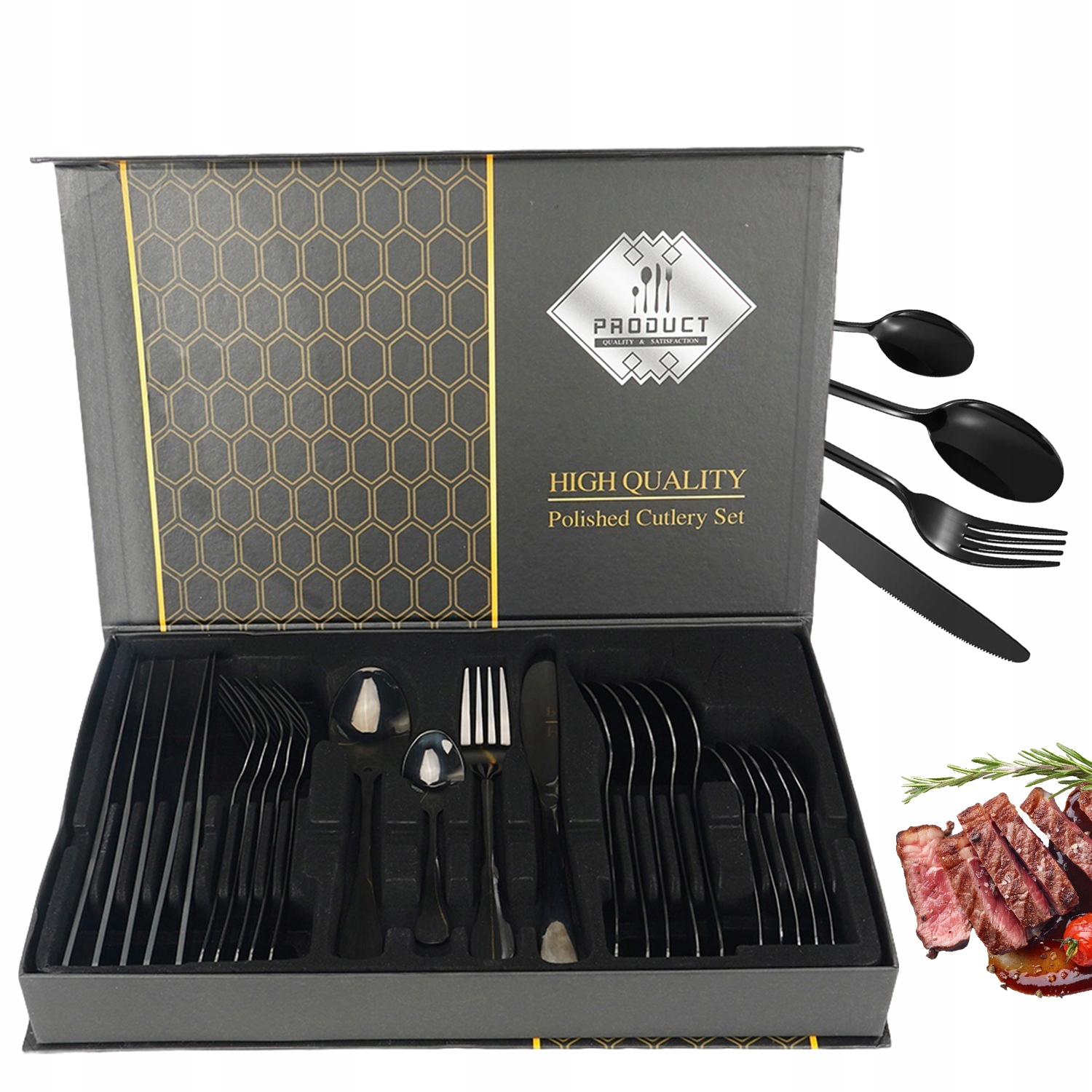 Zlaté Příbory 24 Kusů Nerezová Ocel Sada Elegantních Dárek Pro 6 Osob