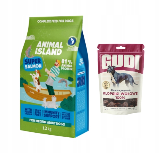 Levně Suché krmivo pro psa Animal Island losos 12 kg hovězí kuličky Gudi 100 g