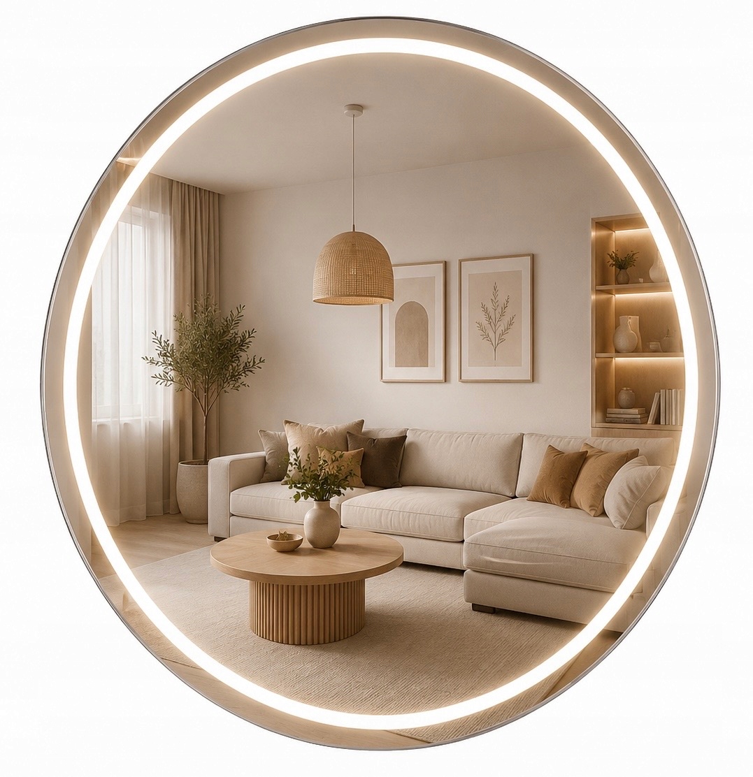 Lustro Łazienkowe Led 120 CM Okrągłe Podświetlane Do Makijażu Led Cob