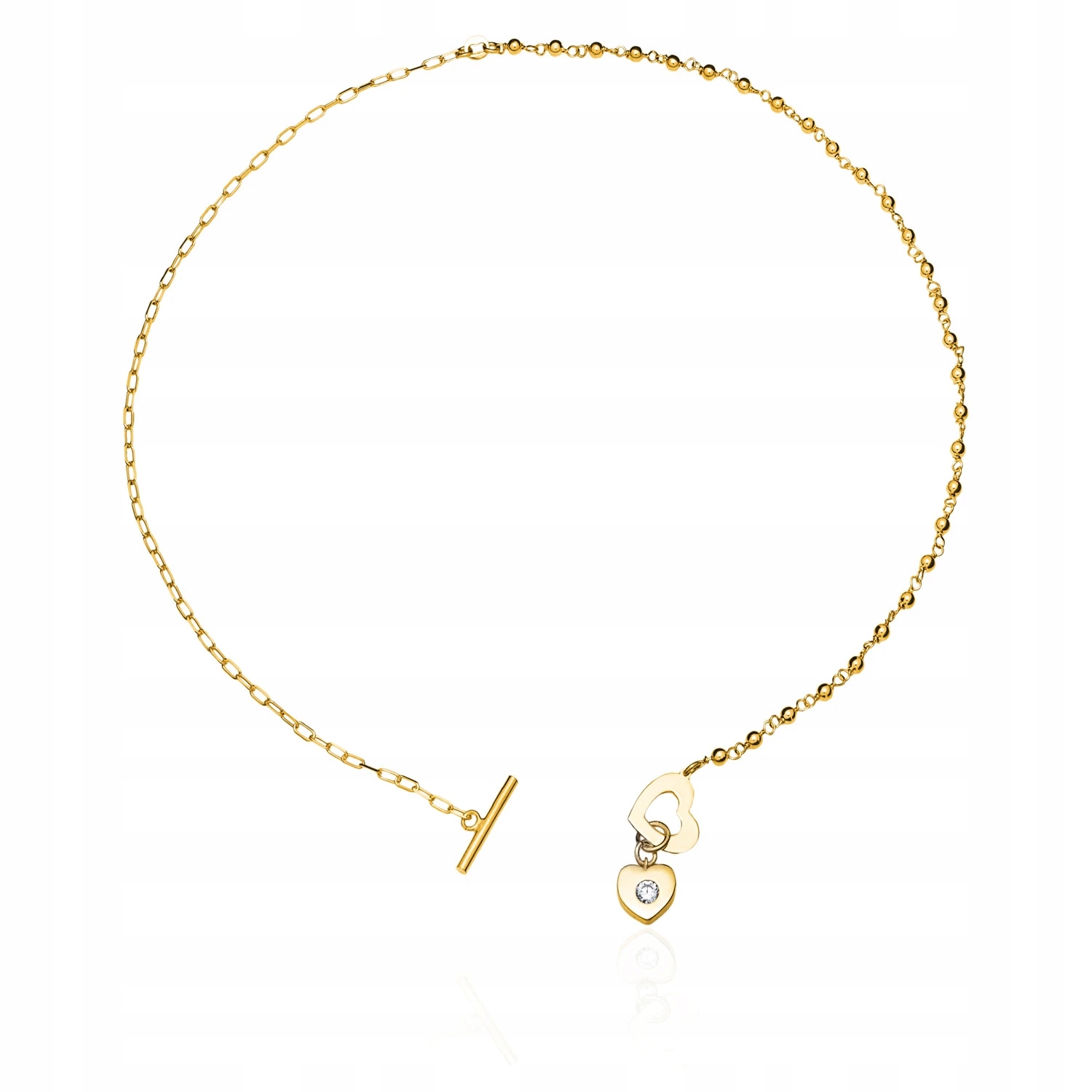 Pozlacený Stříbrný Řetízek Dámský 925 Dvě Srdce Zirkon 45 CM