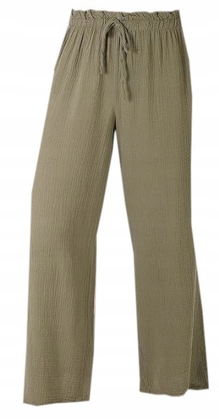 MODNE SPODNIE DAMSKIE MUŚLINOWE Z KIESZENIAMI - SZEROKA NOGAWKA Rozmiar uniwersalny