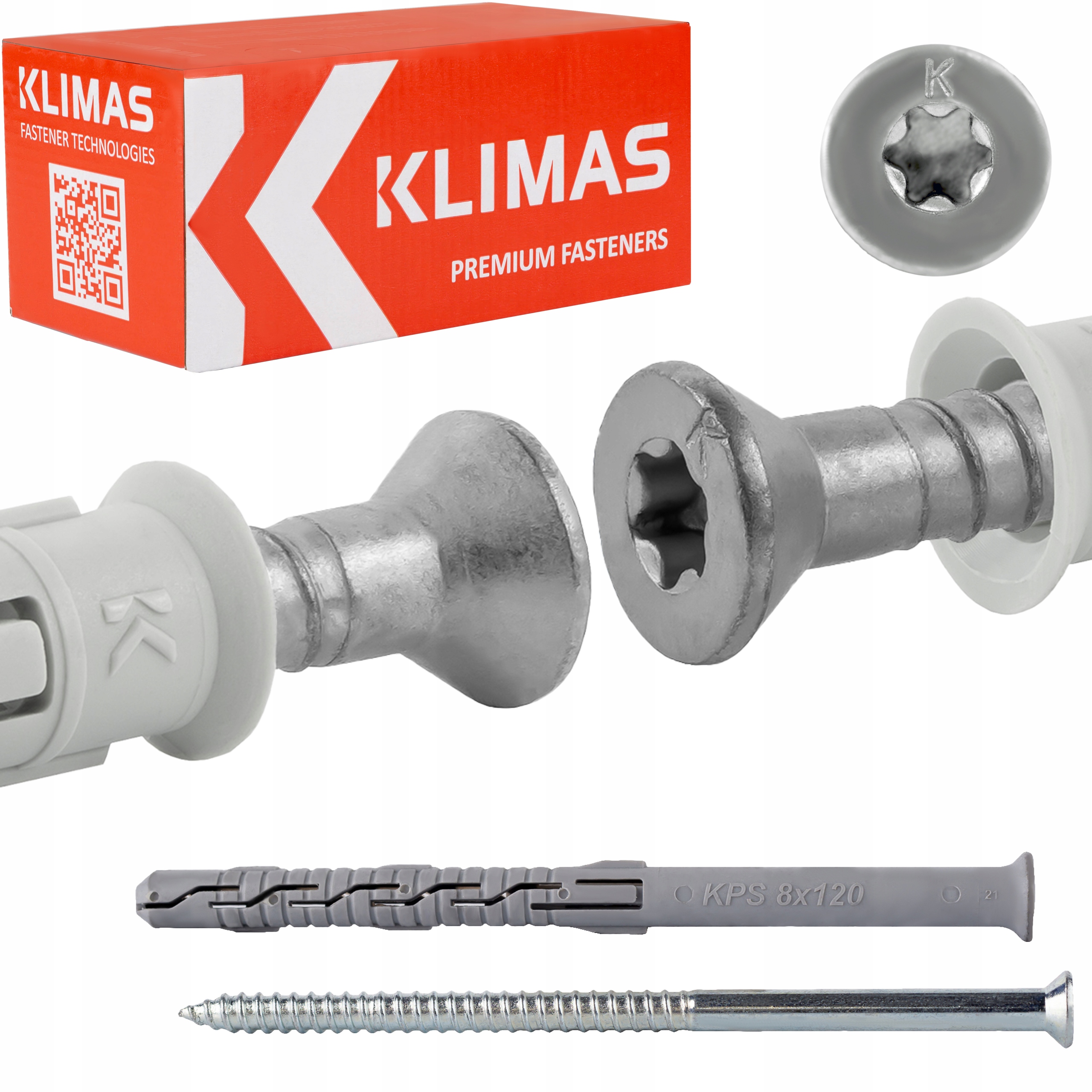 Kołki rozporowe ramowe 8x120 mm 50 szt. łeb stożkowy Torx Klimas Kps-fast