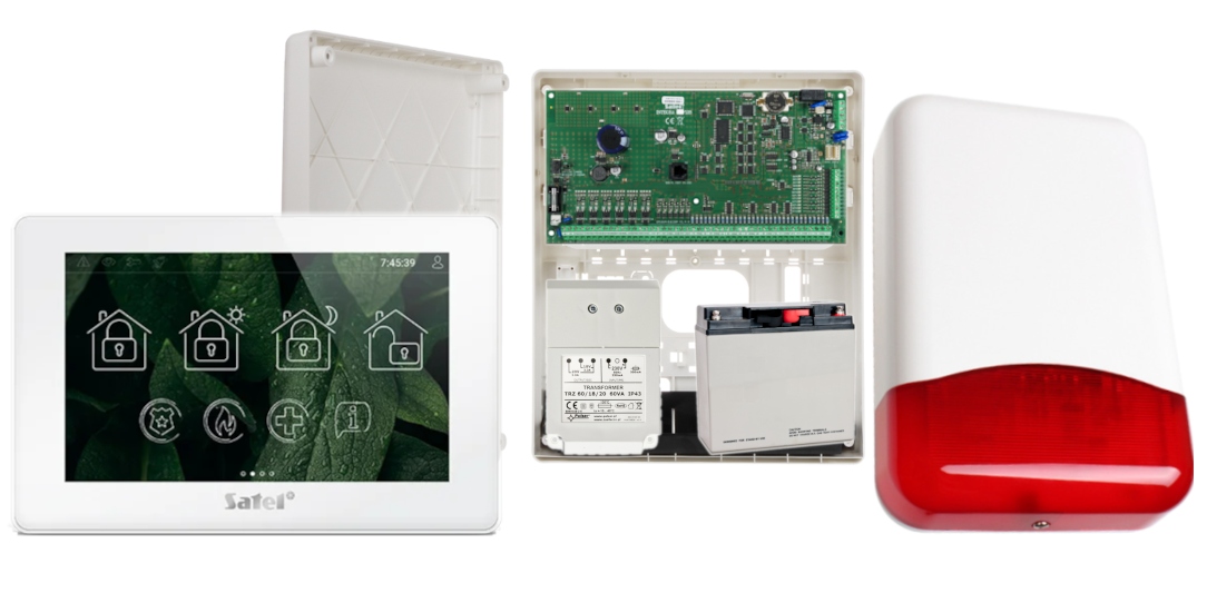 System Alarmowy Satel Integra 128 Zestaw Panel Dotykowy 7" LCD Syrena Aku