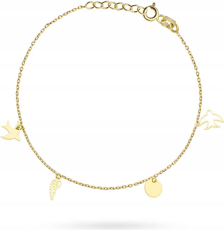 14K zlatý náramek s prvky vlaštovky křídlo ažurové plné kolečko