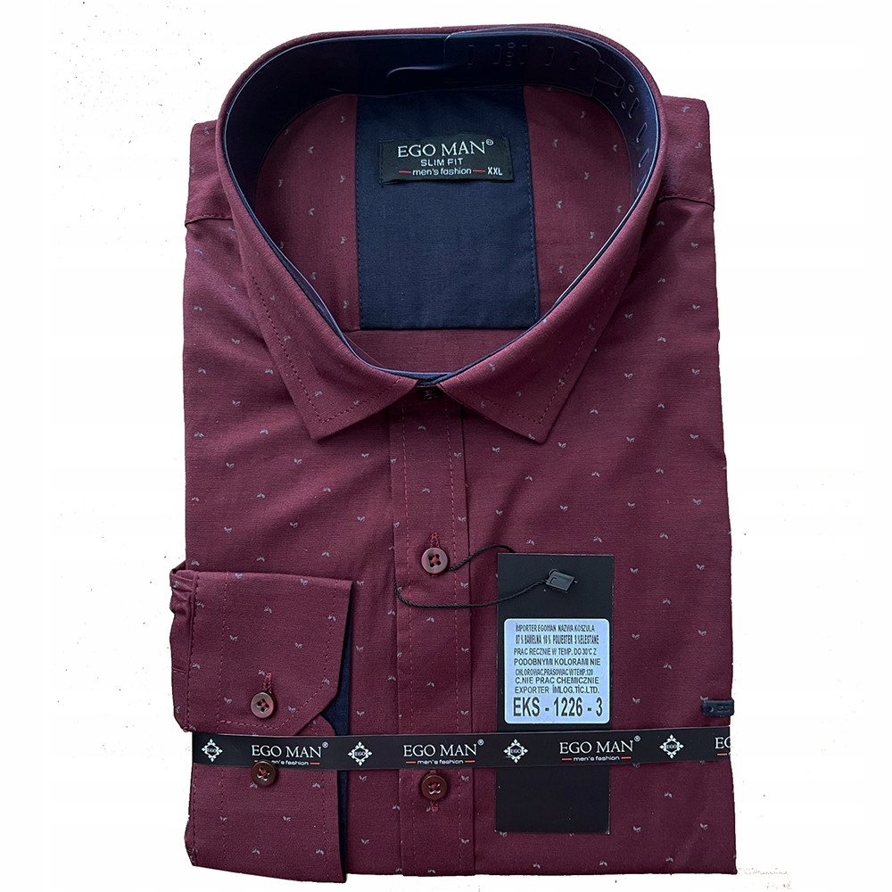 Ego Man košile pánská EKS-1226-3 slim fit dlouhý rukáv 3XL bordó