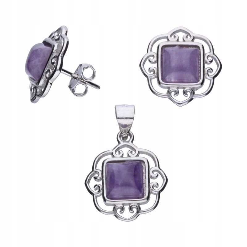 Stříbrná sada 925 pro dámské šperky s fialovým kamenem jako dárek