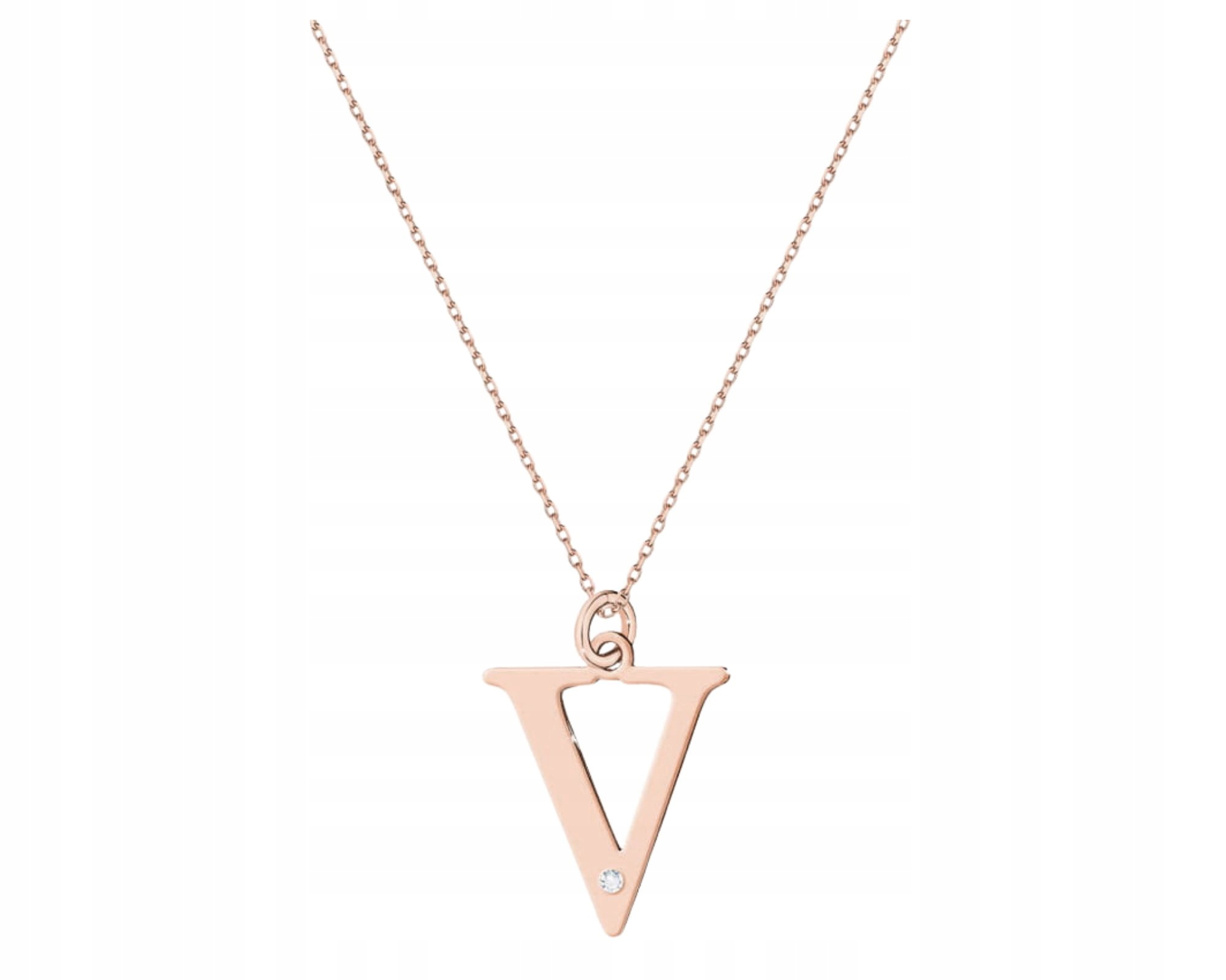 Růžové Zlato Náhrdelník Písmeno V S Briliantem Gravírování 585