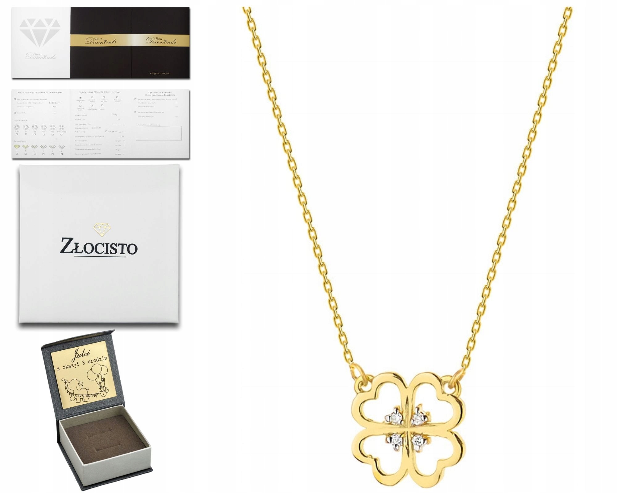 Zlatý Náhrdelník Celebrity S Brilianty Čtyřlístek