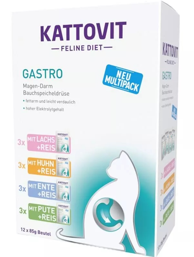 Kattovit Gastro 12x85g krmivo pro kočky pro kočky střeva MIX